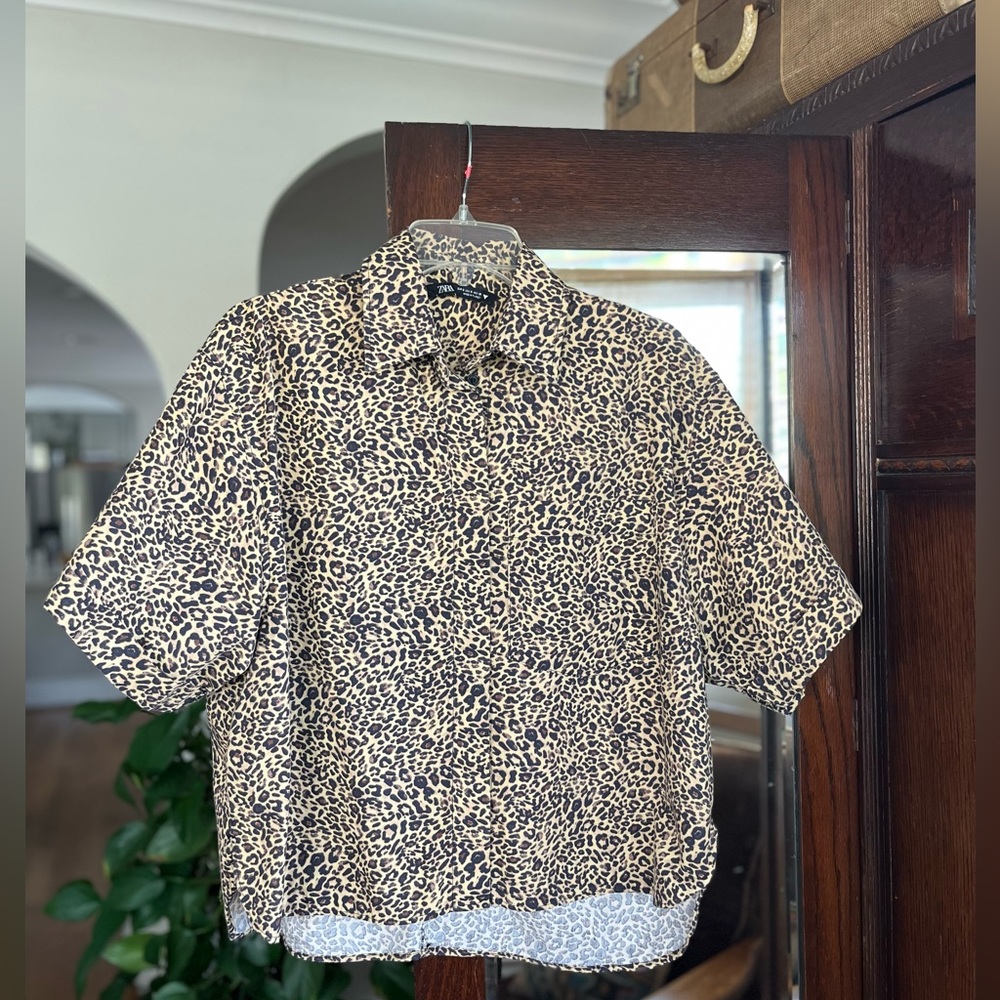 ZARA Leopard Print Shirt – Size S – 100% Cotton